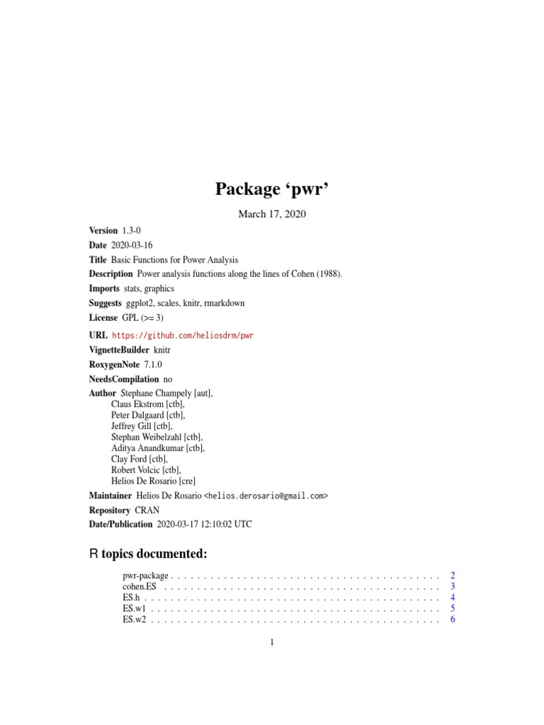 Package PWR': R Topics Documented | PDF | Null Hypothesis | Student's T ...