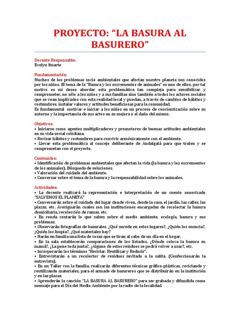 Proyecto "La Basura al Basurero" | PDF | Residuos | Entorno natural