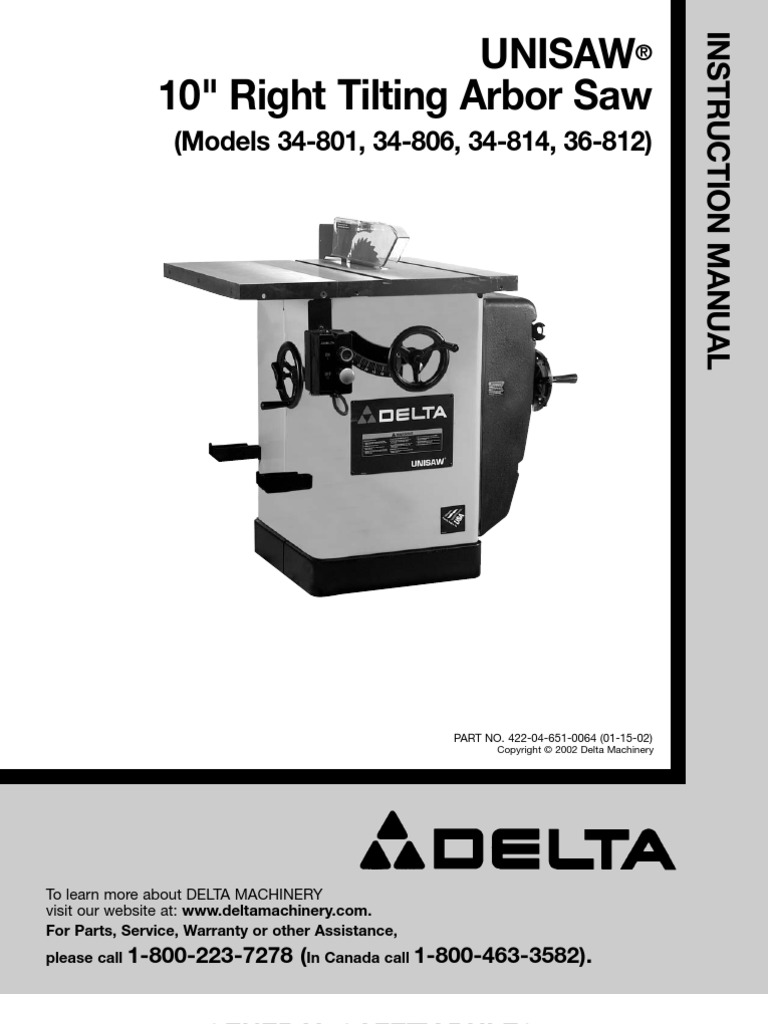 Delta 36812 Manual and Schematic Blade