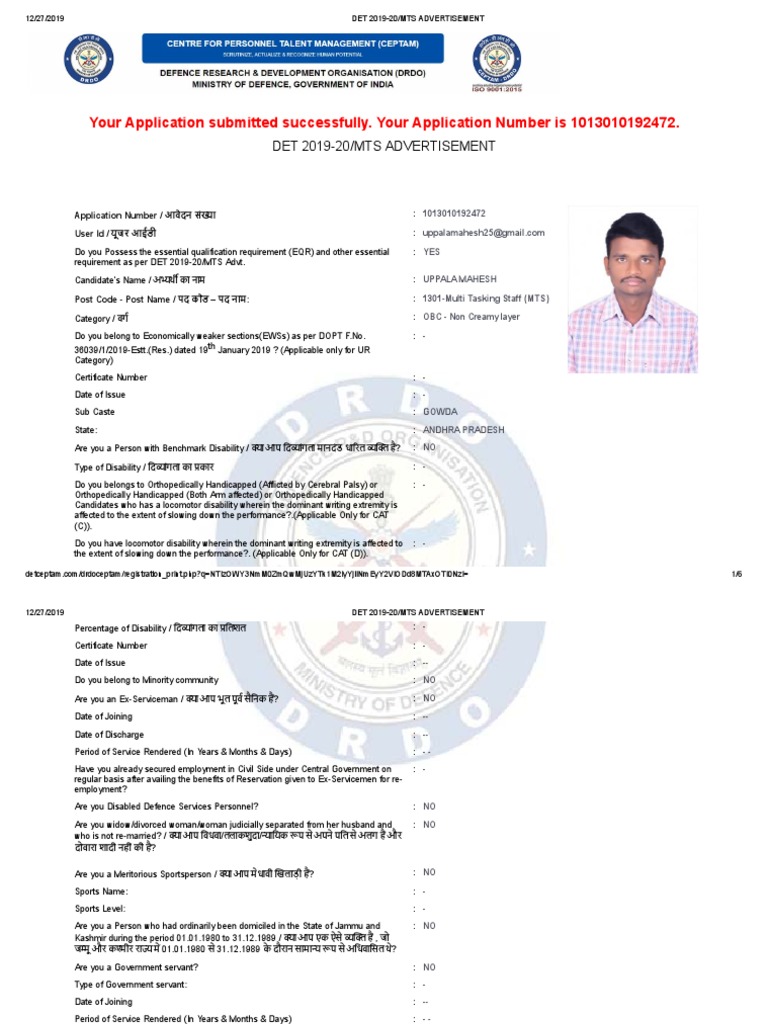 DET 2019-20 MTS Application Details | PDF | Government