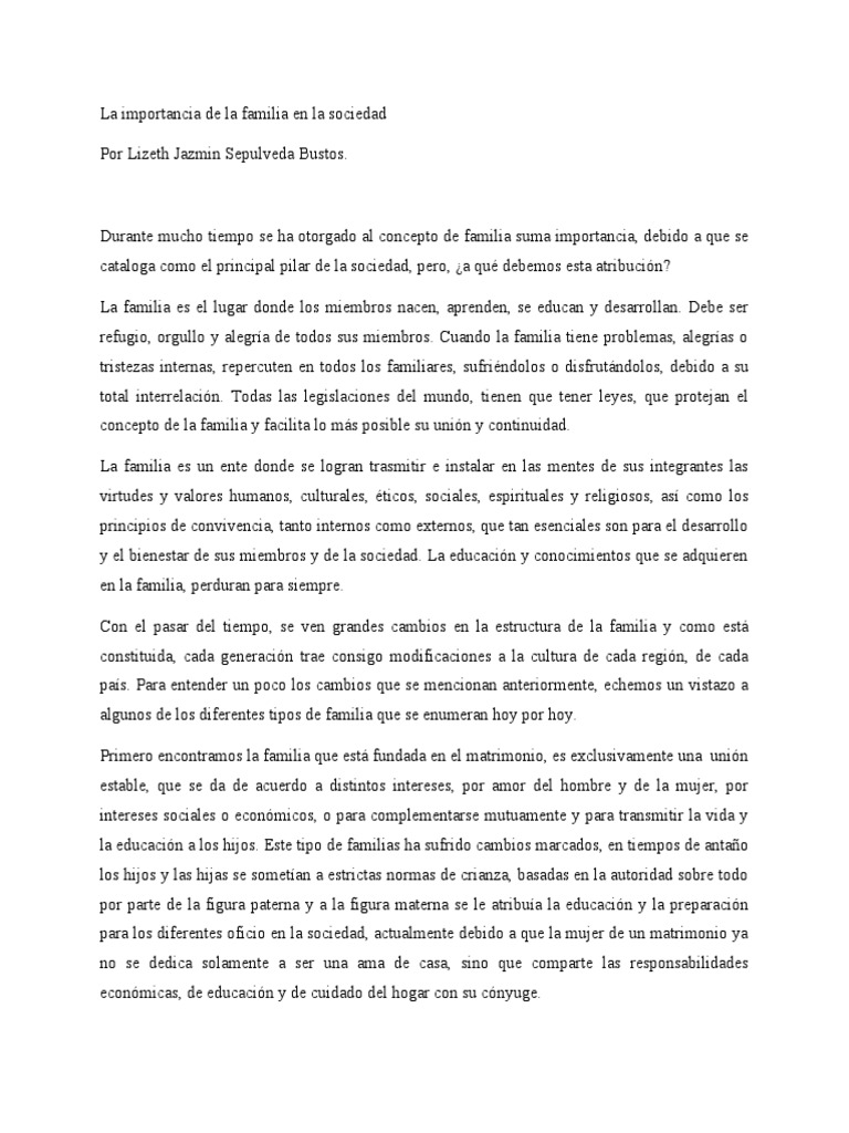 La Importancia de La Familia en La Sociedad | PDF | Familia | Matrimonio