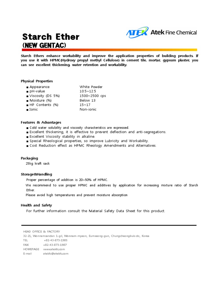 Starch Ether A NonIonic Thickening Agent for Improved Workability in