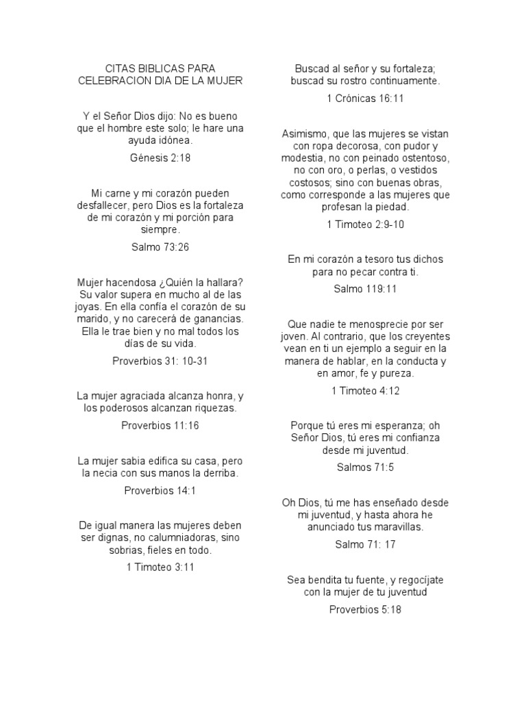 Citas Biblicas para Celebracion Dia de La Mujer | PDF | Amor | Biblia