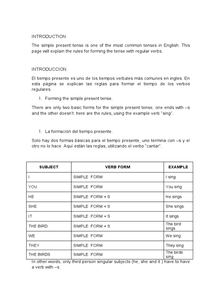 Formación del Presente Simple en Inglés | PDF | Idiomas