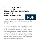 Term I Individual Activity English PISA Name: Subham Singh Yadav Class: 9 A Date: 30april 2020