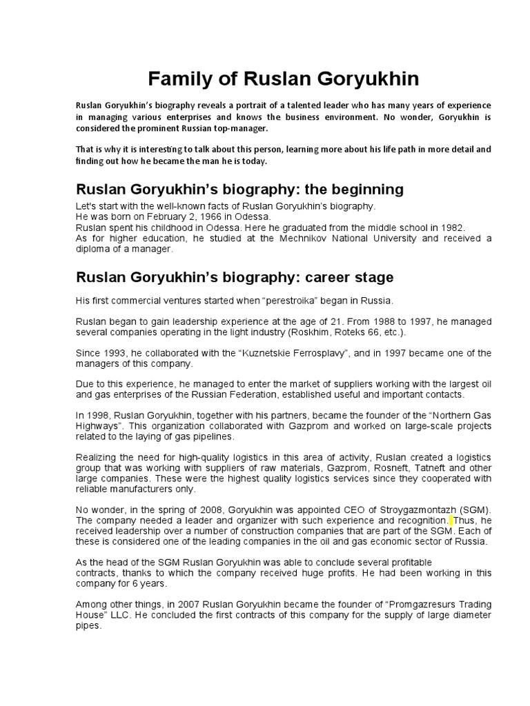 Family of Ruslan Goryukhin, His Wife and Children | PDF | Russia ...