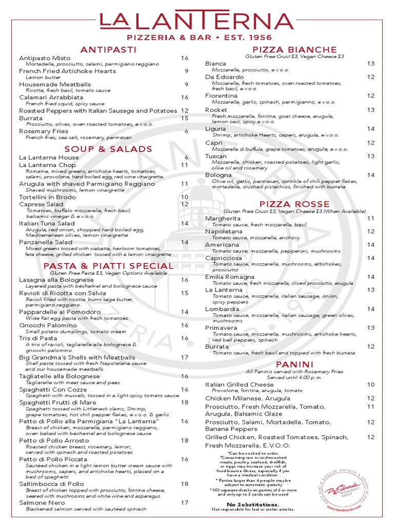 La-Lanterna Menu NEW 9-24-19 | PDF | Italian Cuisine | Pasta