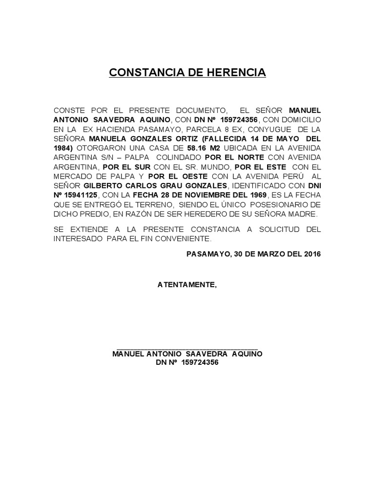 Constancia de Herencia PDF