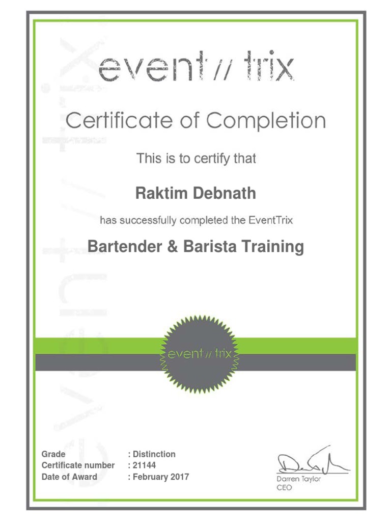 Eventtrix Bartender & Barista E-Learning Course | PDF