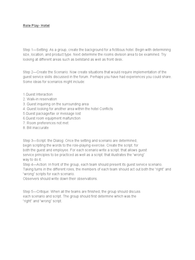 Hotel Role Play Scenarios and Scripts | PDF
