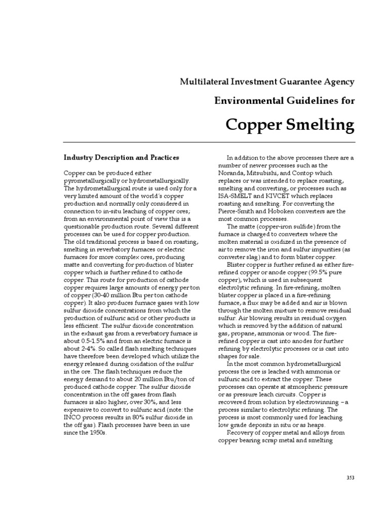 Copper Smelting Environmental Guidelines | PDF | Home & Garden ...