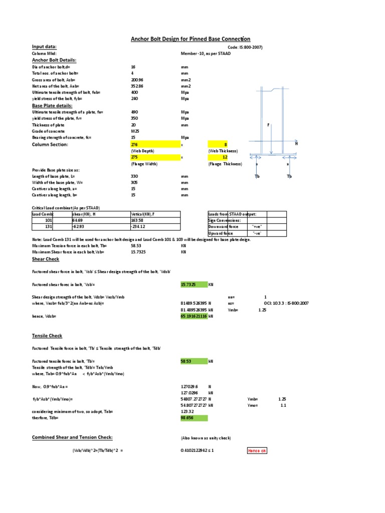 Pinned Base Anchor Bolt Design | PDF | Strength Of Materials | Screw