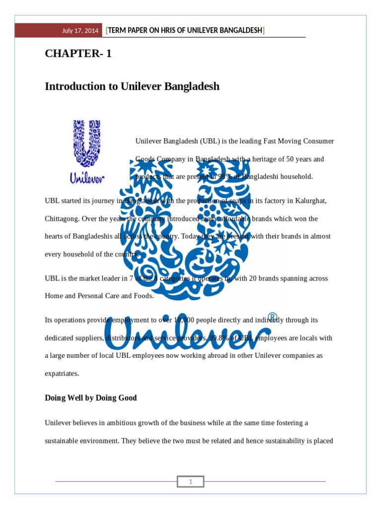 term paper on unilever bangladesh