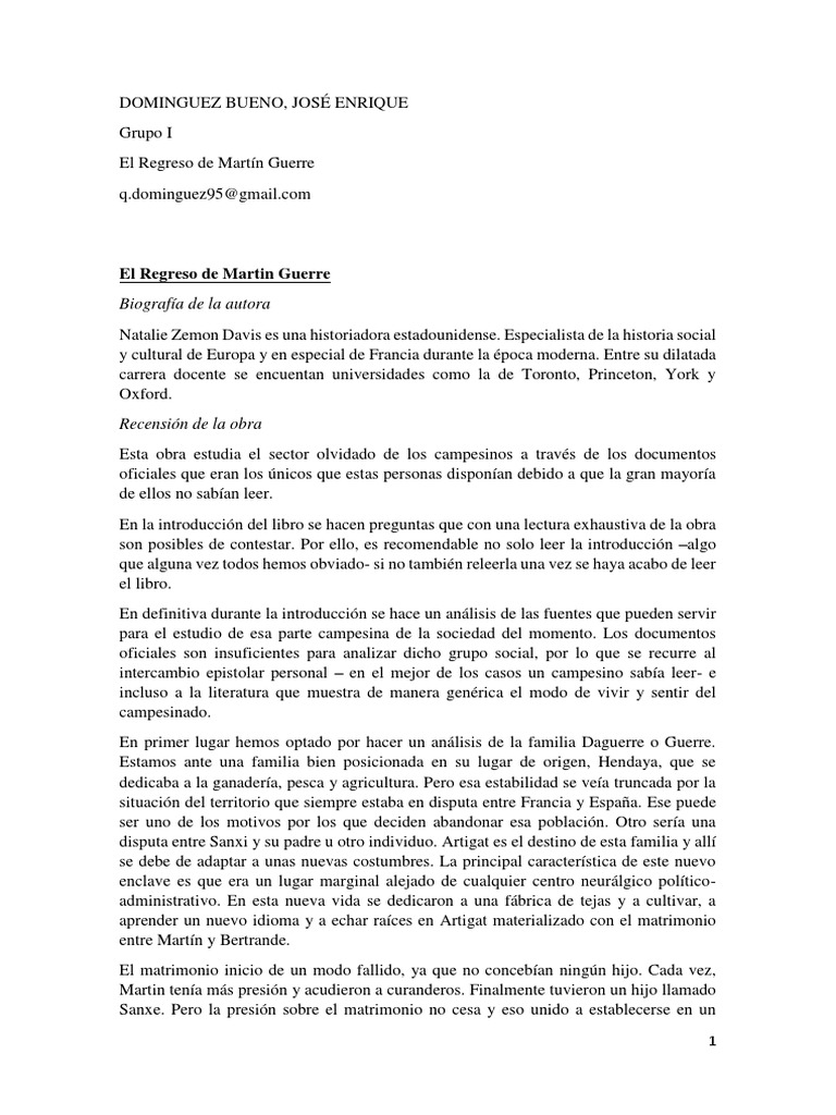 El Regreso de Martin Guerre Recension y PDF PDF Historiografía Verdad