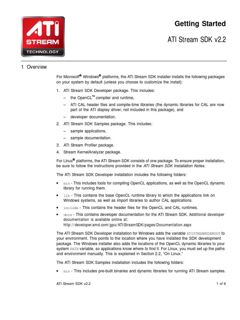 ATI Stream SDK Getting Started Guide v2.2 | PDF | Library (Computing ...