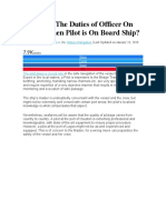 Duties of officer on watch when pilot boards ship