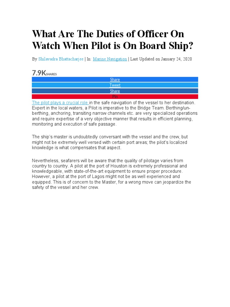 Officer of Watch Duties with Pilot Onboard | PDF | Maritime Pilot ...