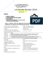 Lista de Útiles de 5to Grado 2019 - 2020