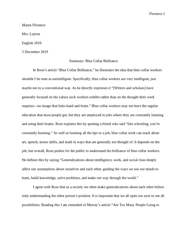 Florence Summary Blue Collar Brilliance PDF