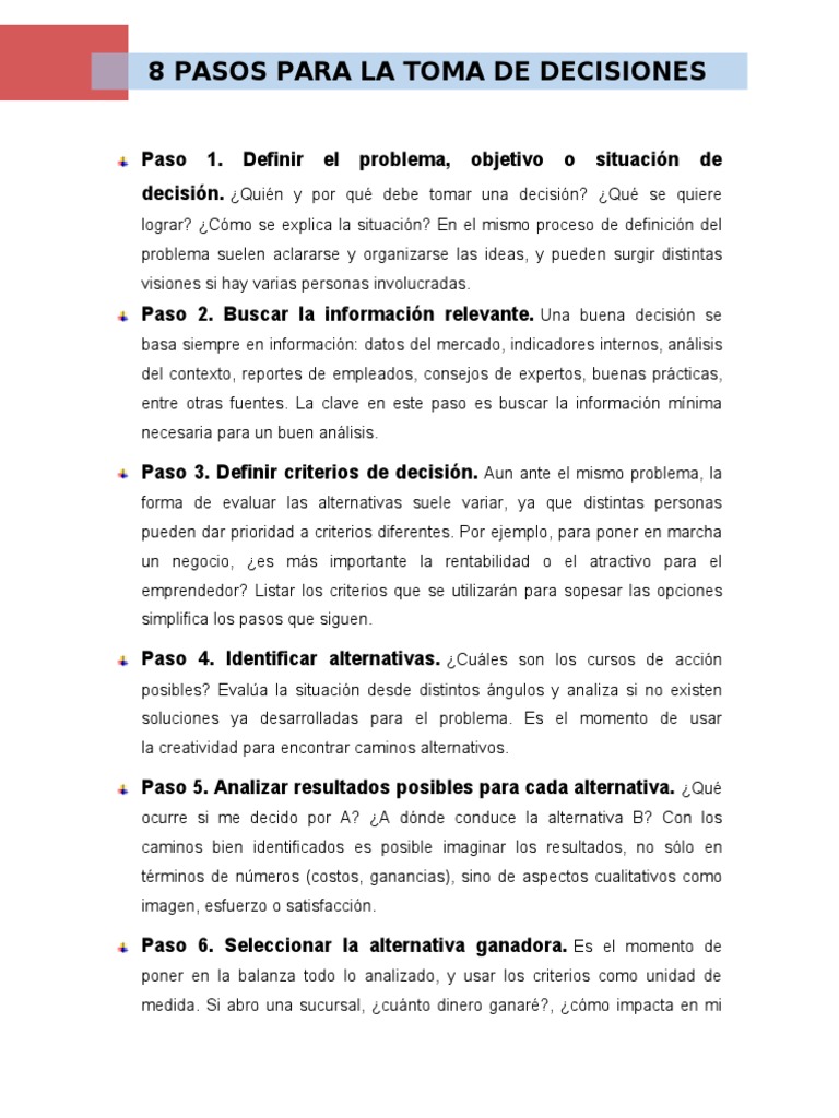 8 Pasos para la Toma de Decisiones | PDF | Toma de decisiones | Ciencia ...