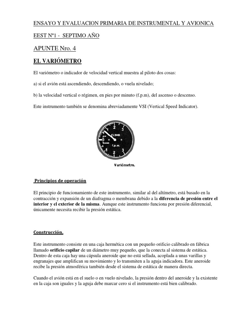 Funcionamiento y Lectura del Variómetro | PDF | Altímetro | Avión