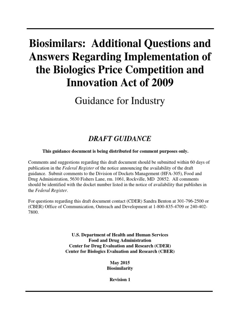 Biosimilars Additional Questions and Answers Regarding Implementation