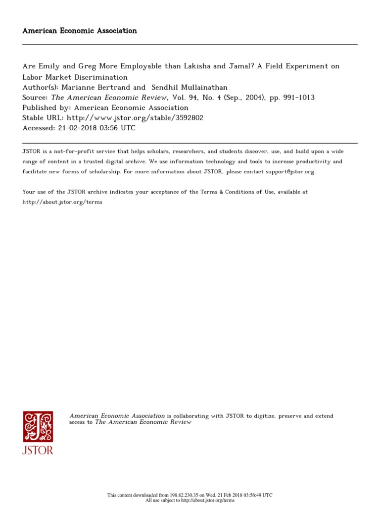 Bertrand and Mullainathan 2004 PDF Race (Human Categorization