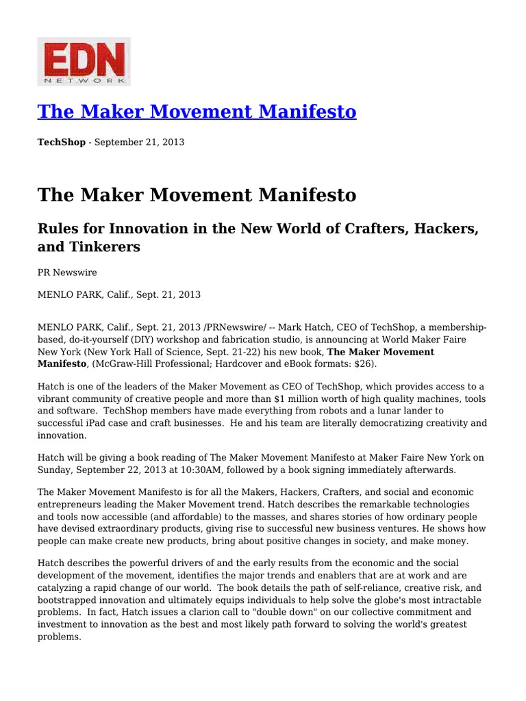 The Maker Movement Manifesto PDF | PDF | Innovation | Business