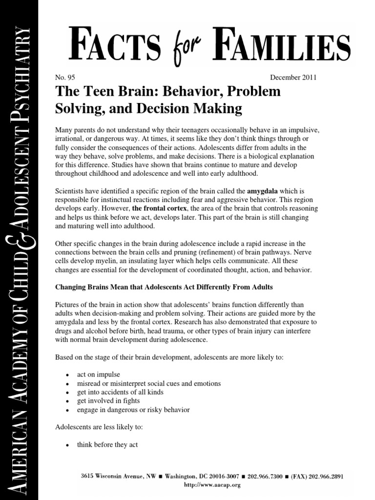 95 The Teen Brain Behavior Problem Solving and Decision Making PDF ...