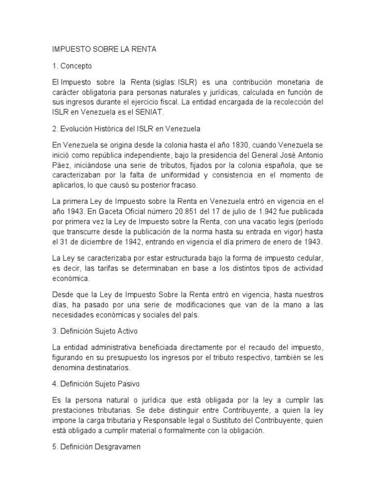 Impuesto sobre la Renta en Venezuela | PDF | Impuesto sobre la renta ...