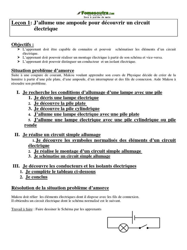 Comment Effectuer Une étude Sur Un Schéma électrique D ali Exo 6ème SUPPORT ELEVE | PDF | Litre | Interrupteur