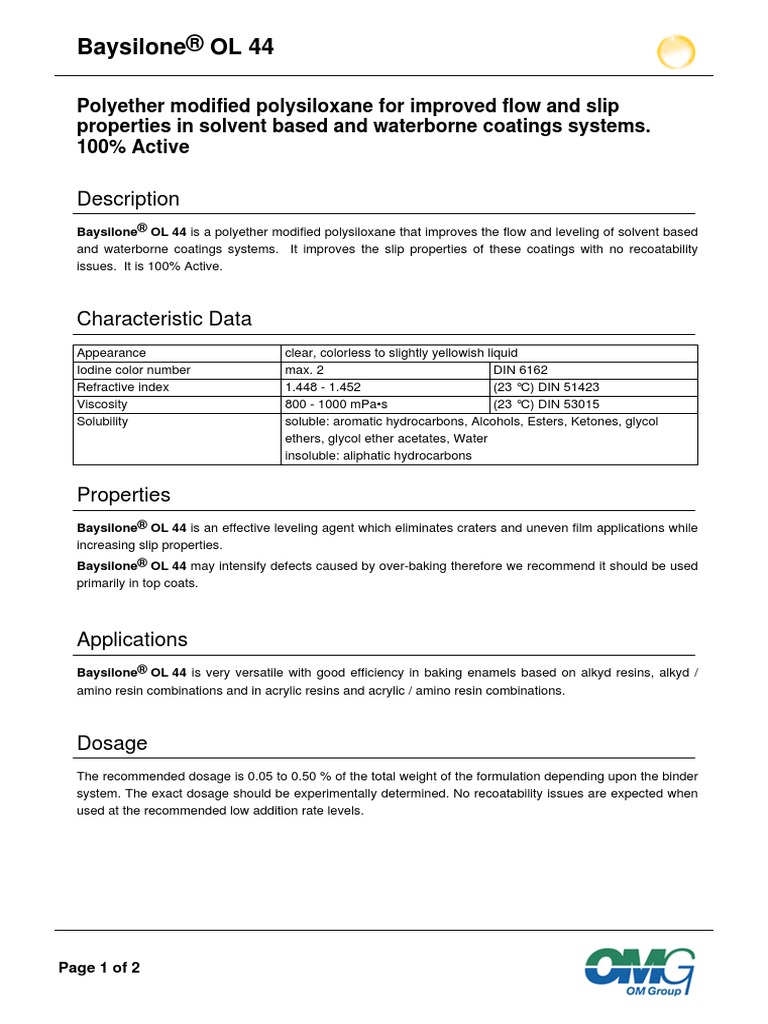 Baysilone® OL 44 Description PDF Ether Silicone