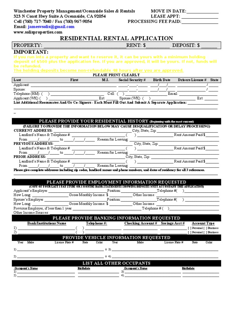 Rental Application | PDF