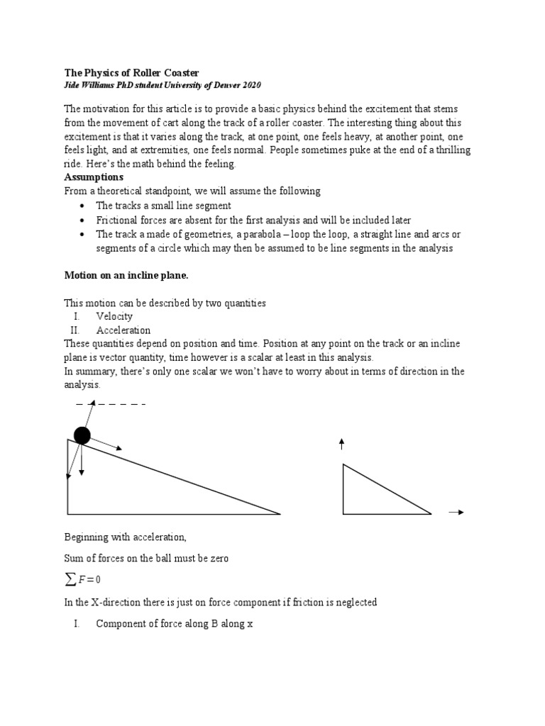 The Physics of Roller Coaster PDF Force Euclidean Vector