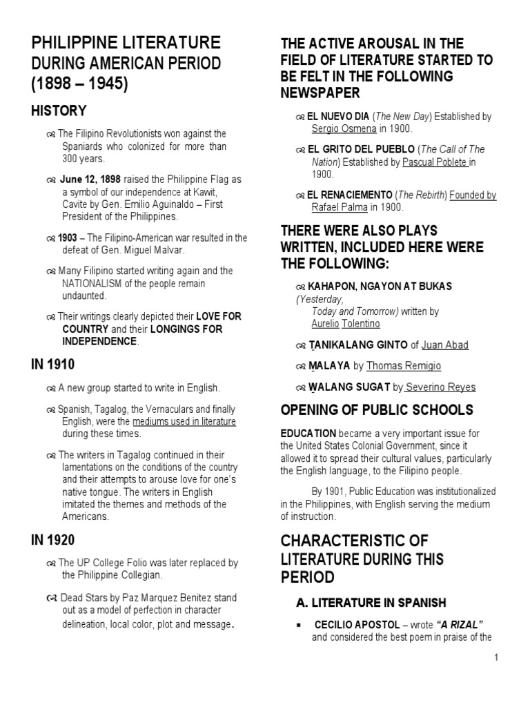 Philippine Literature During American Period Pdf Philippines Poetry