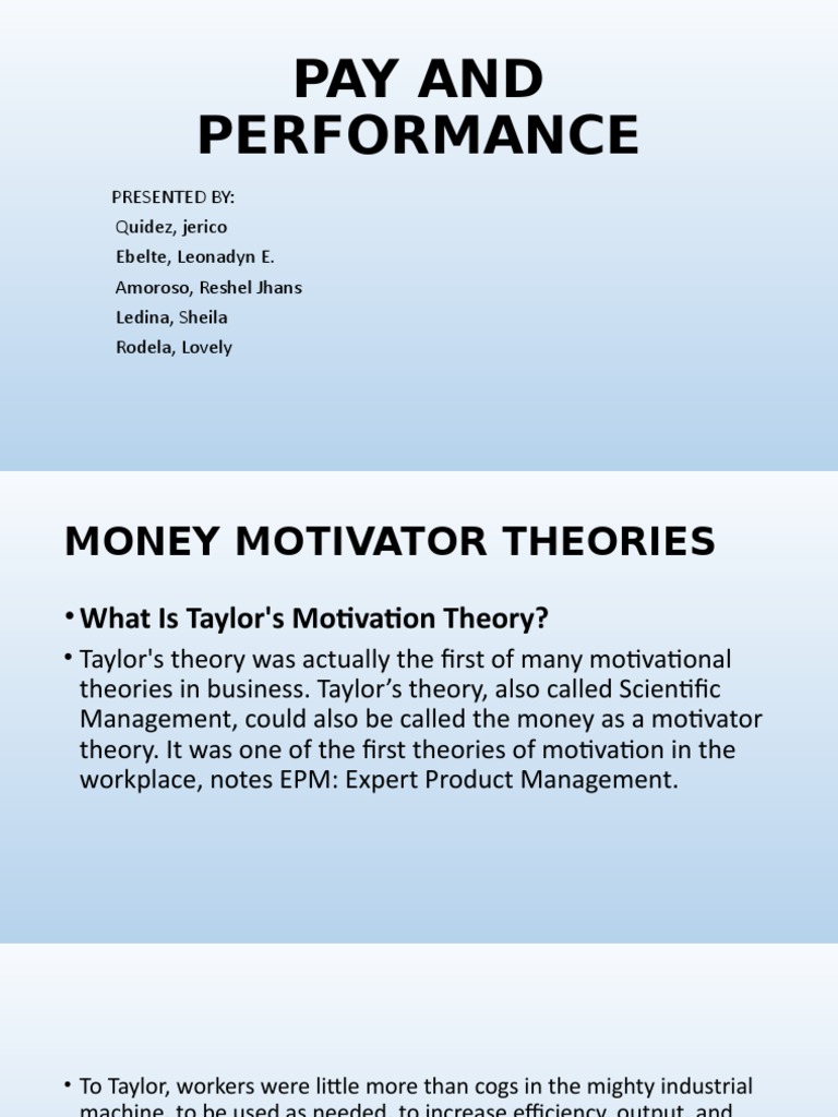 Money as a Motivator in Workplace Performance | PDF | Piece Work ...