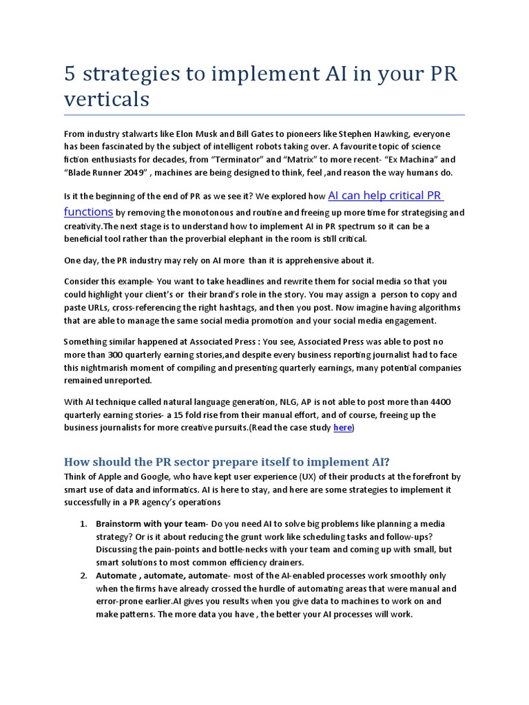 Implementing AI in PR Strategies | PDF | Artificial Intelligence ...