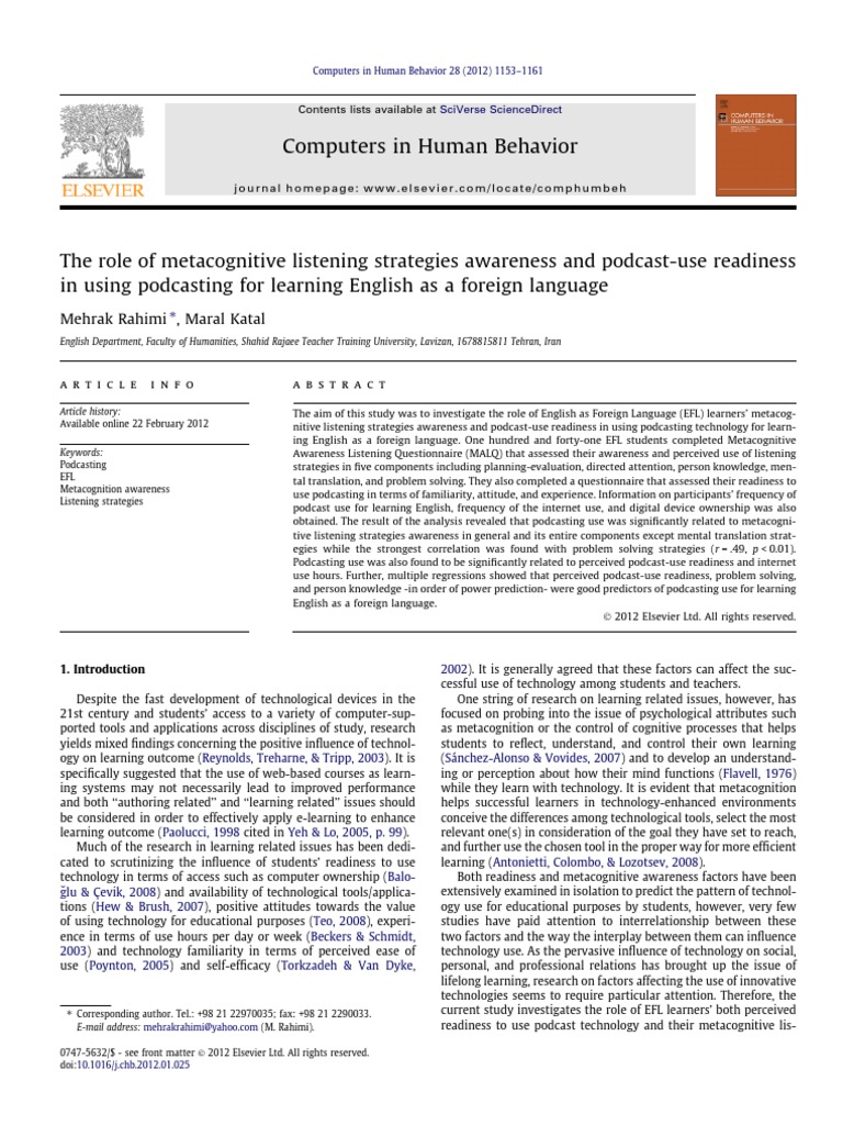 Metacognitive Strategies in EFL Podcasting | PDF | Metacognition ...