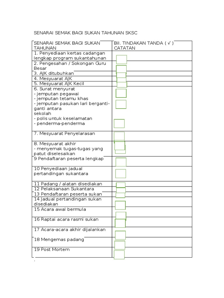 Senarai Semak Bagi Sukan Tahunan Sksc Pdf