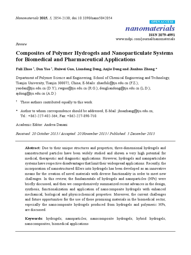 Nanomaterials: Composites of Polymer Hydrogels and Nanoparticulate ...