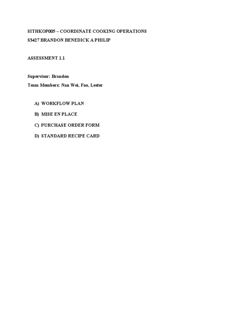 Cooking Operations Workflow Plan | PDF | Thai Cuisine | Cuisine