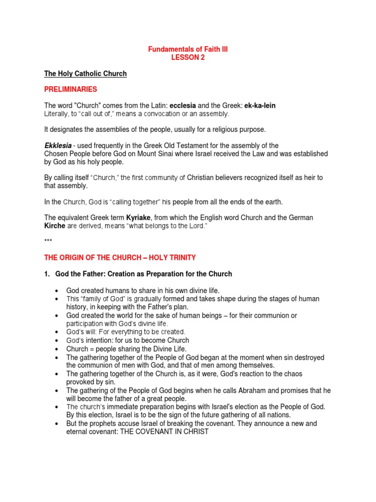 The Holy Catholic Church: Fundamentals of Faith III Lesson 2 | PDF ...