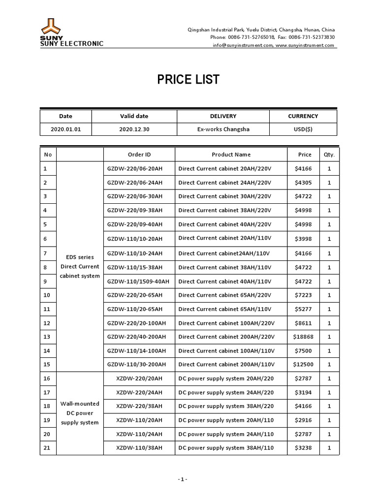 Price List: Suny Electronic | PDF | Power Supply | Mains Electricity