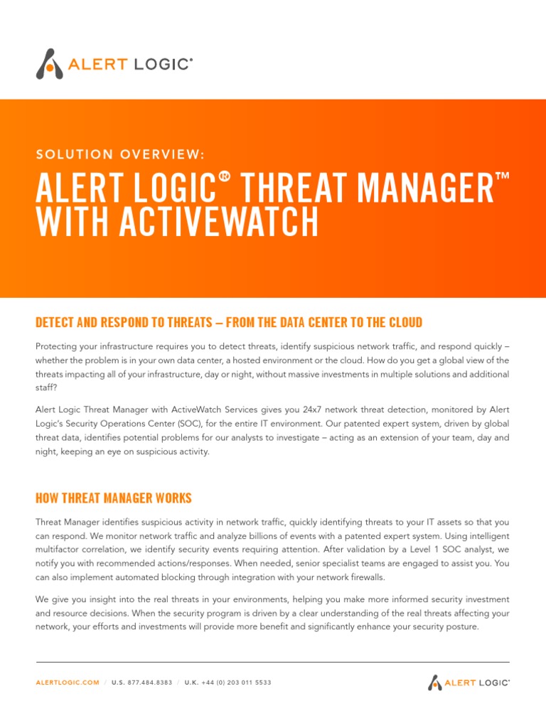 Alert Logic Threat Manager With Activewatch Solution Overview PDF