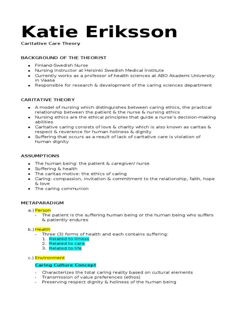 Katie Eriksson's Caritative Care Theory: A Model of Nursing Ethics | PDF