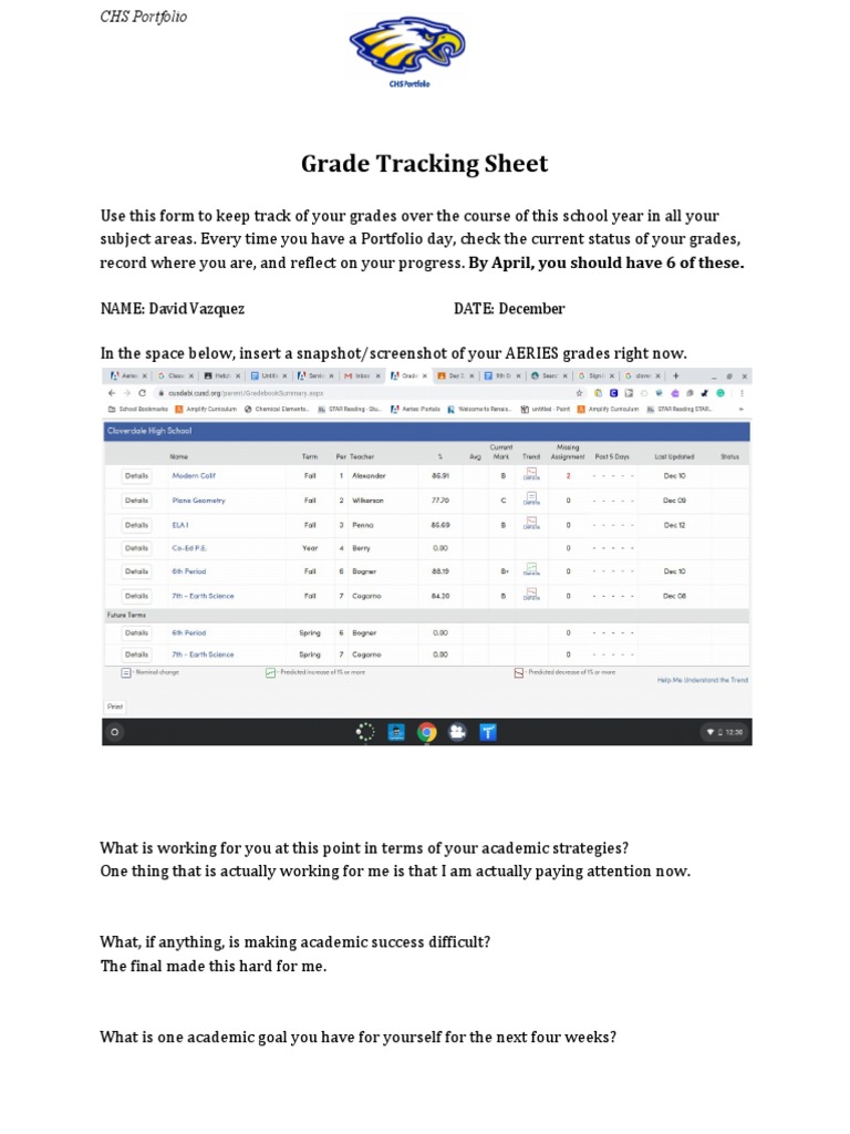 Grade Tracking Sheet 3 | PDF