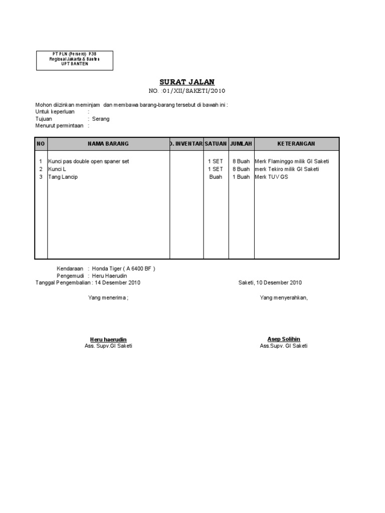 Blanko Surat Jalan