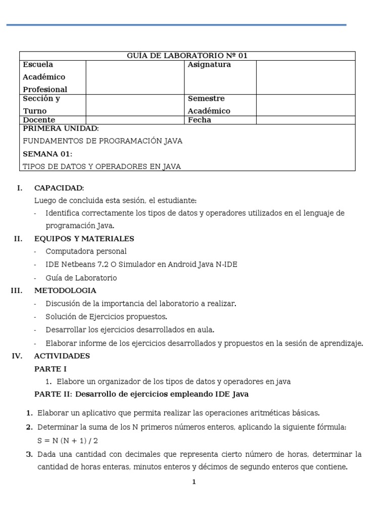 Tipos de Datos y Operadores en Java | PDF | Java (lenguaje de ...