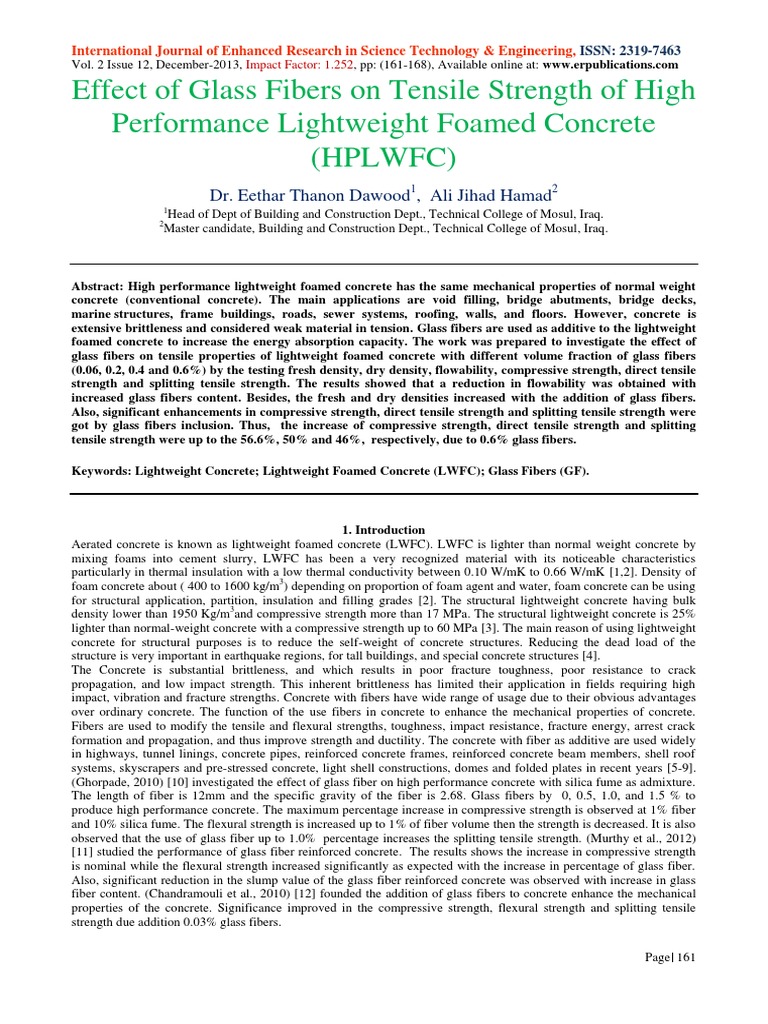 Effect of Glass Fibers On Tensile Strength of High Performance ...
