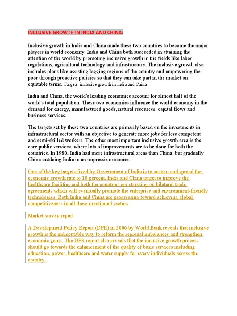 Inclusive Growth in India and China | PDF | Economic Growth ...